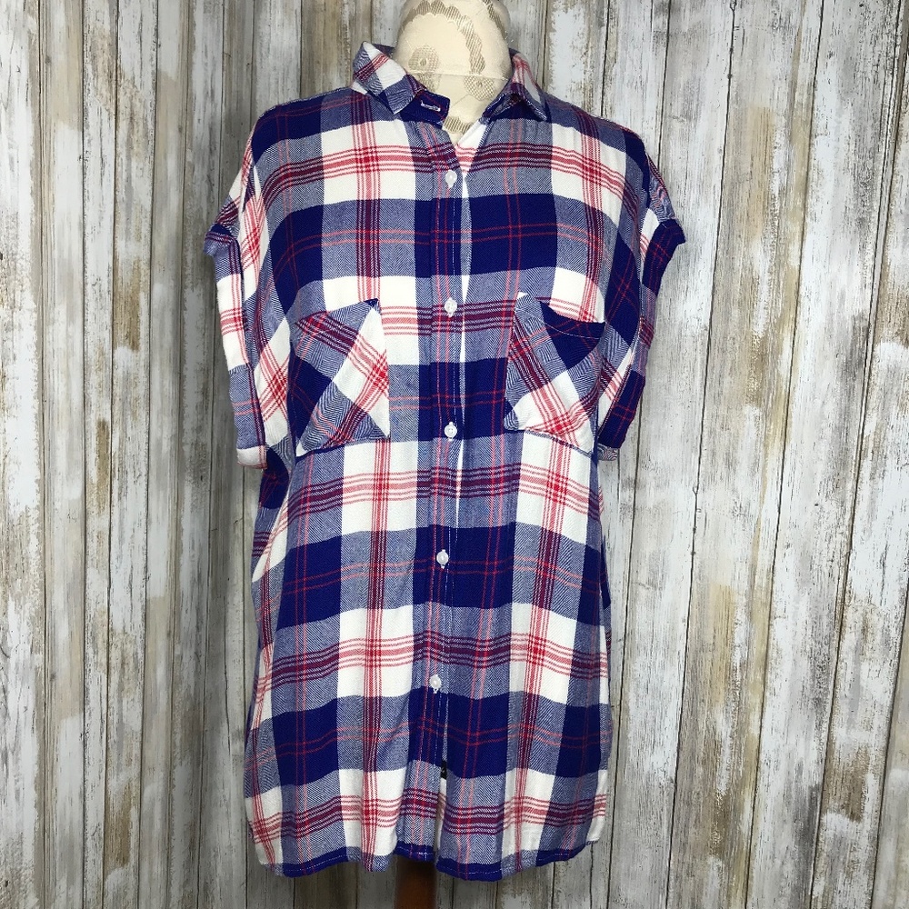 RAILS BRITT SHORT SLEEVE PLAID FLANNEL BLOUSE